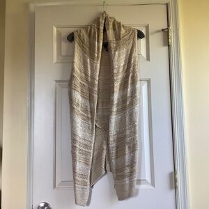 I.N.C Sequenced Pointelle Open Front Sleeveless Cardigan/Shrug Beige Gold SZ L